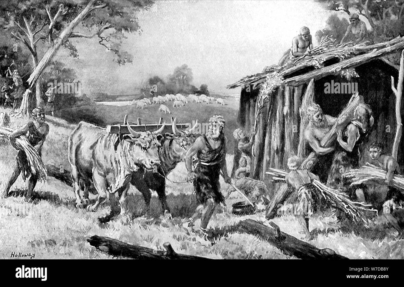 Costruzione di un tribal homestead, (c1920). Artista: Un Holloway Foto Stock