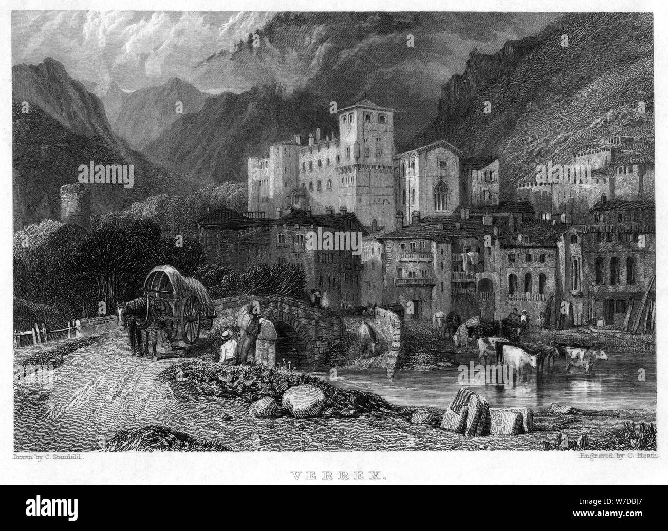 Verrex, Val d'Aosta, Italia, xix secolo. Artista: C Heath Foto Stock