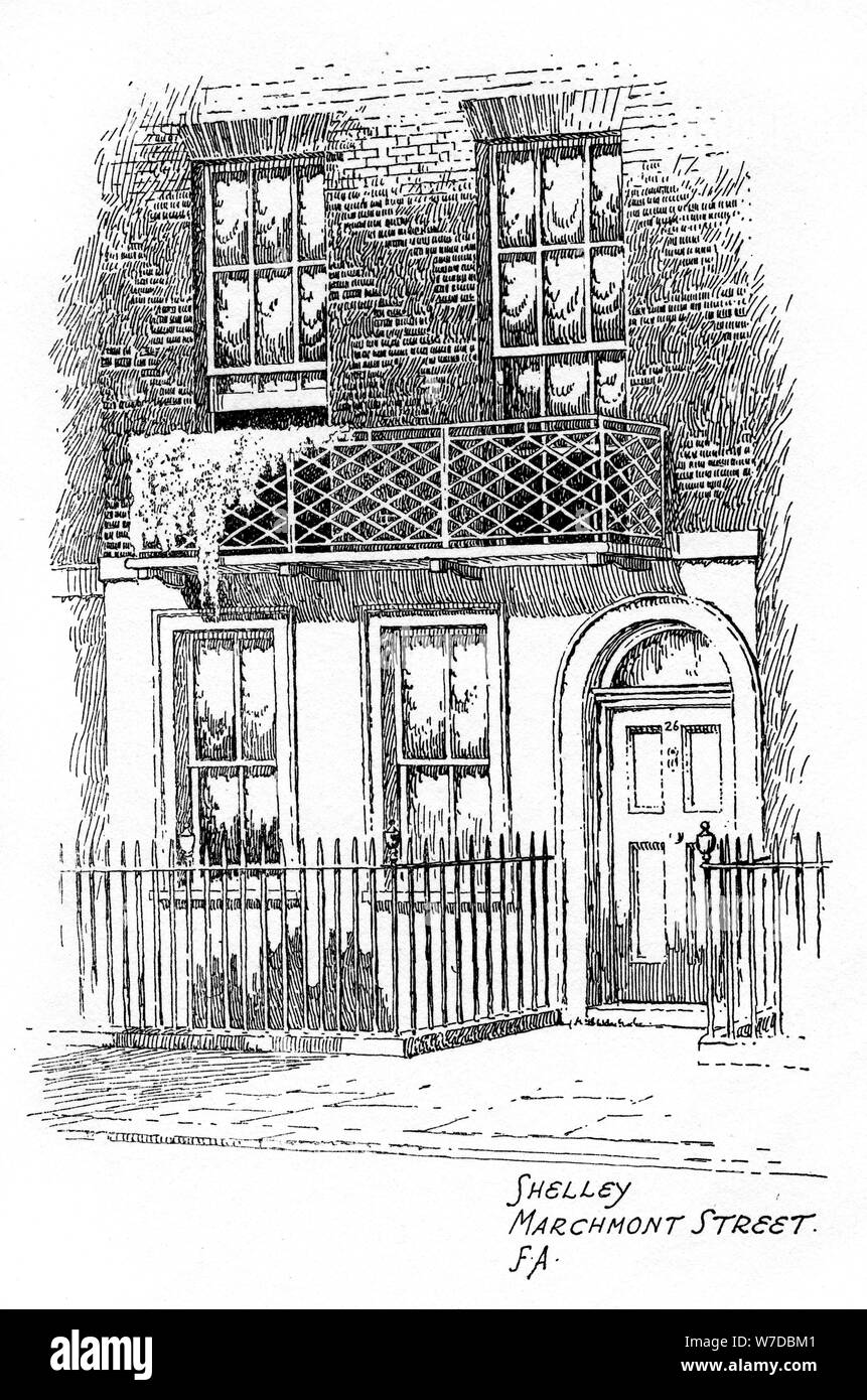Percy Bysshe Shelley's house, Marchmont Street, Bloomsbury, Londra, 1912. Artista: Federico Adcock Foto Stock