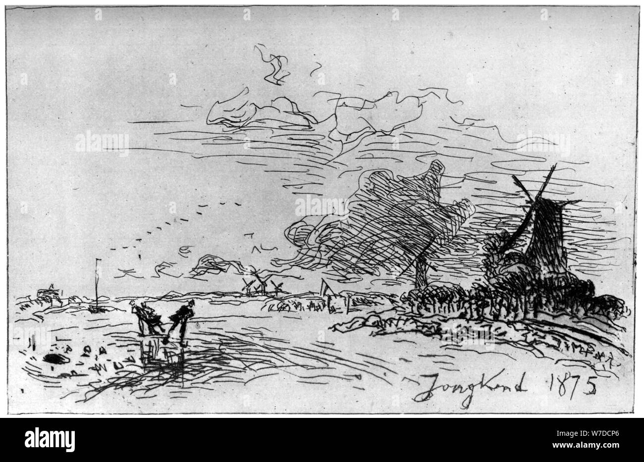 'Canal pres Rotterdam', (Canal vicino a Rotterdam) c1830-1890 (1924). Artista: Johan Barthold Jongkind Foto Stock