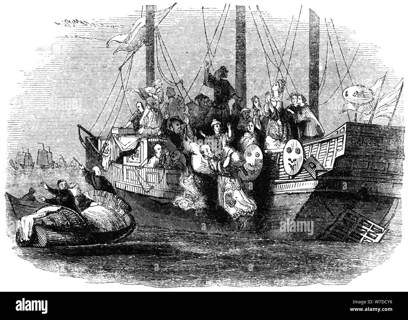 'Mandarin gettando se stesso con il neonato imperatore nel mare", il XIII secolo (1847). Artista: Armstrong Foto Stock