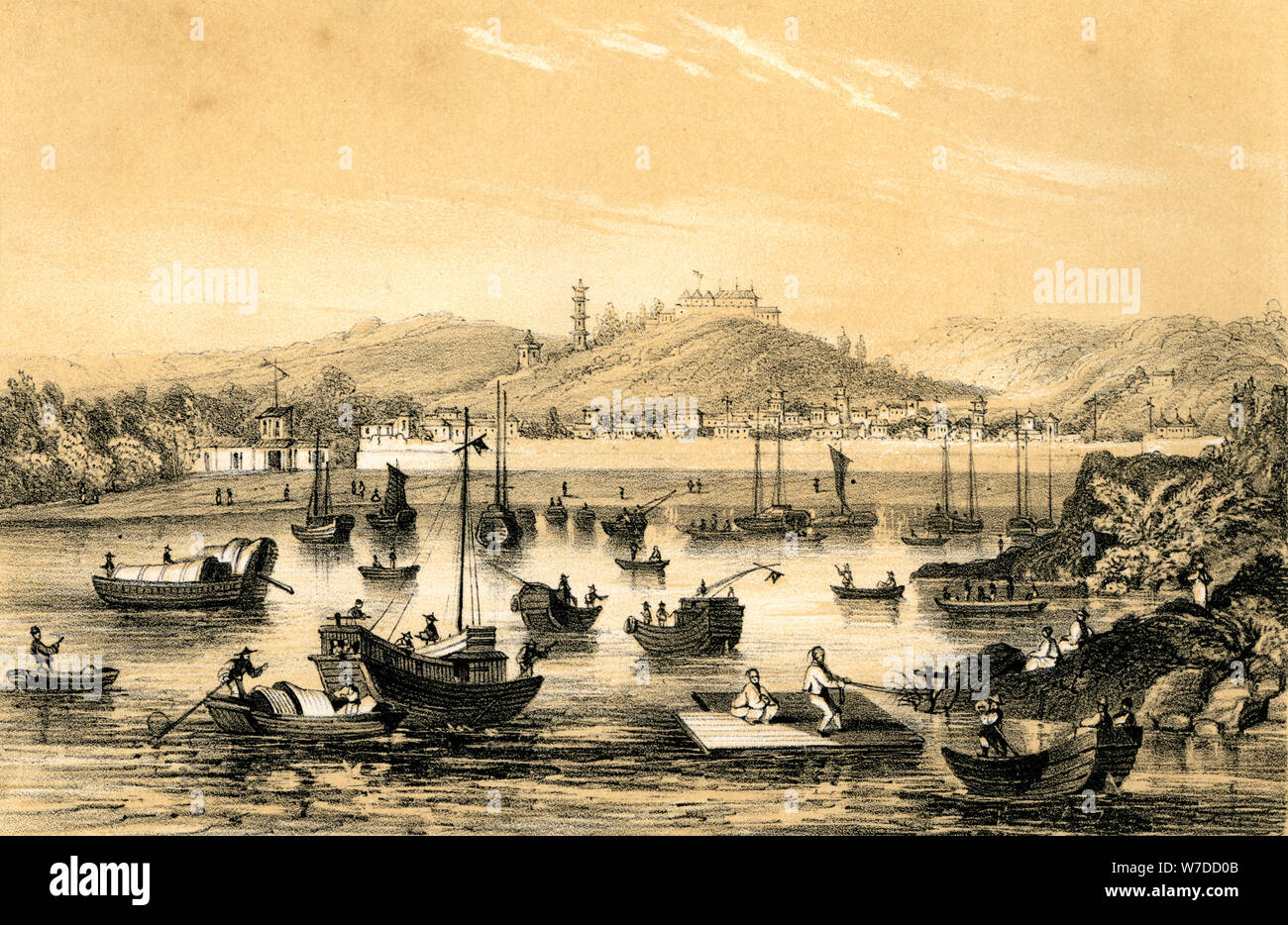 "Ningbo, uno dei cinque porti aperti dalla fine trattato di commercio britannico', CINA, 1847. Artista: JW Giles Foto Stock