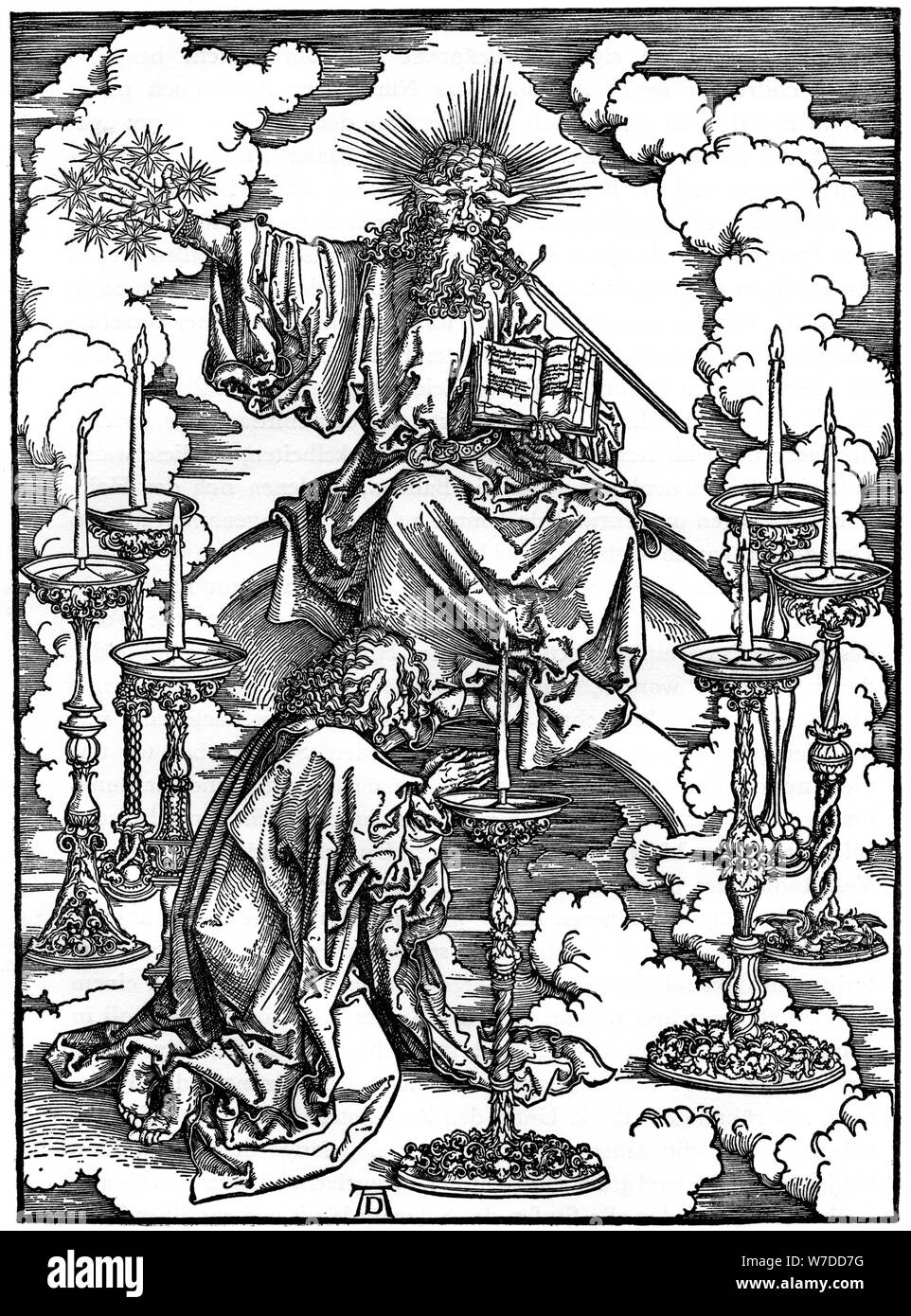 "La visione dei sette candelabri dal 'Apocalypse', 1498, (1936). Artista: Albrecht Dürer Foto Stock