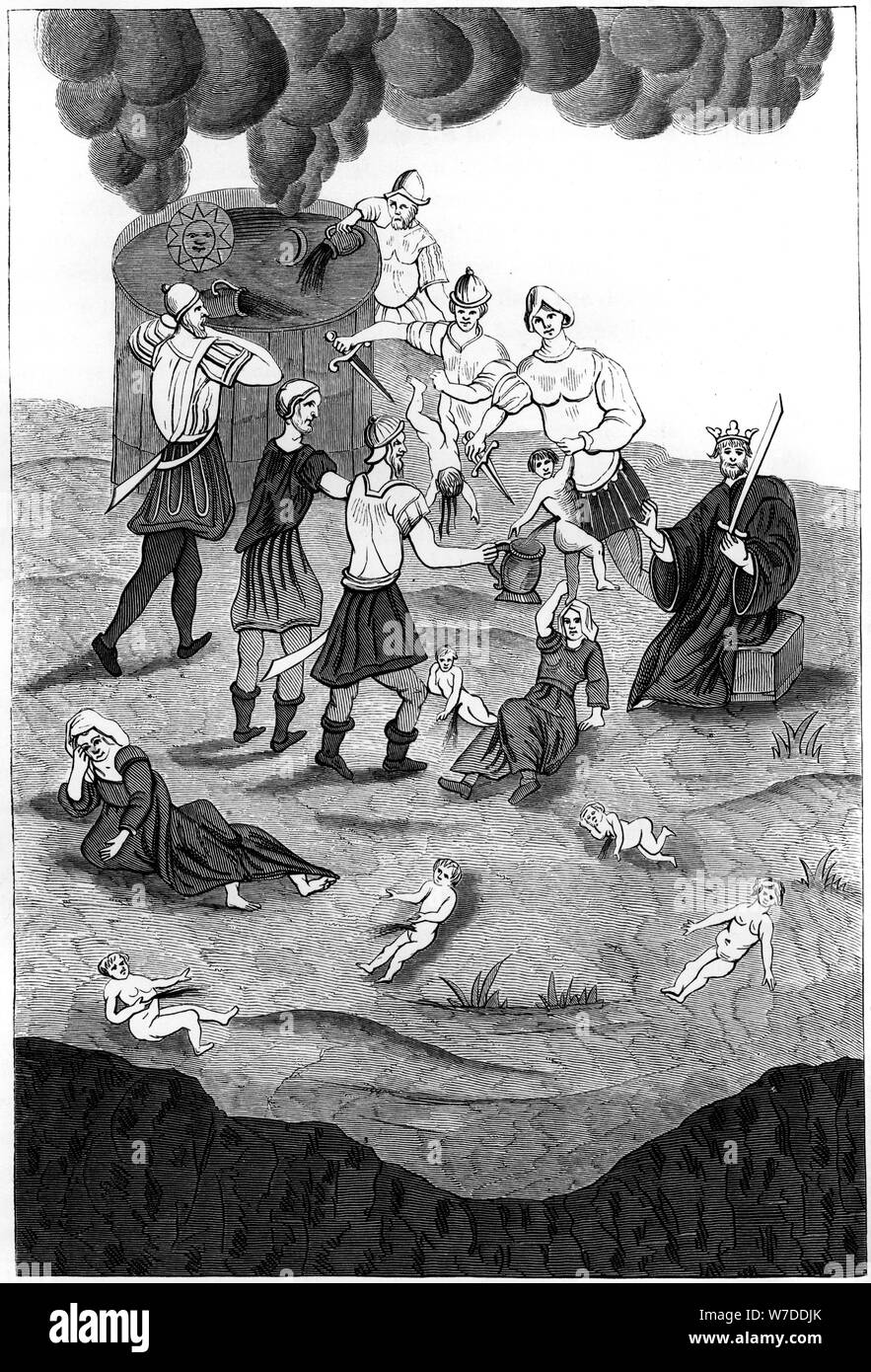 Gli ebrei di prendere il sangue da bambini cristiani per i loro riti mistici, 1849. Artista: Un Bisson Foto Stock