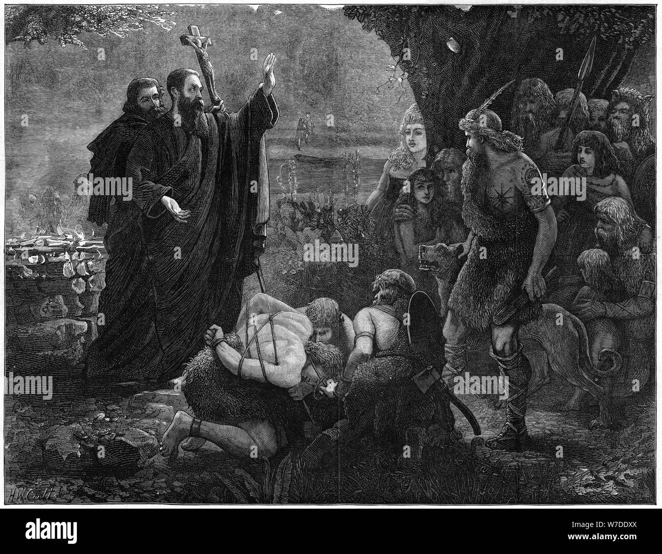 I missionari cristiani di interrompere un sacrificio umano, 1878.Artista: J Christie Foto Stock