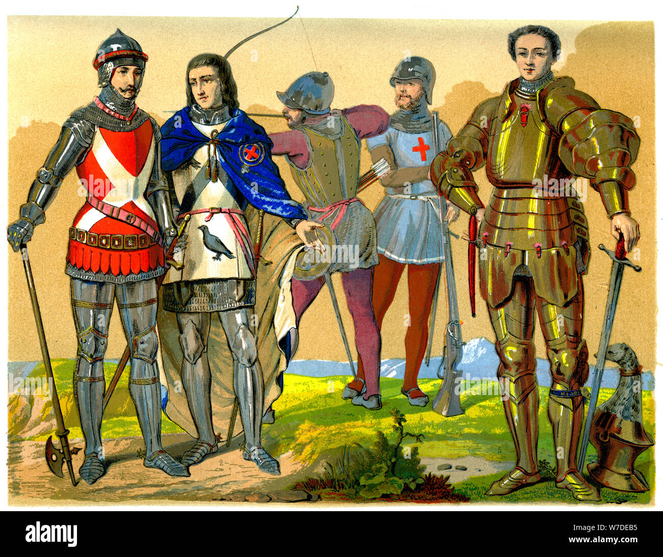 Inglese abito di battaglia, XV-XVI secolo (1849).Artista: Edward può Foto Stock