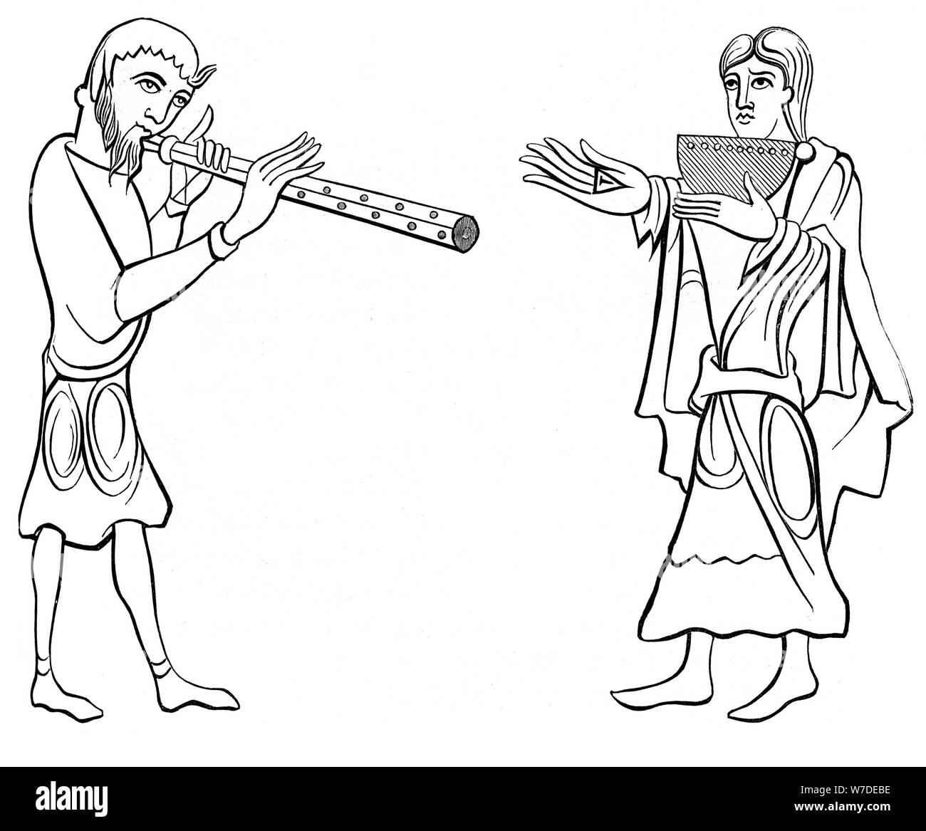 Doppio flauto e nove buche syrinx flauto, XI secolo (1849). Artista: sconosciuto Foto Stock