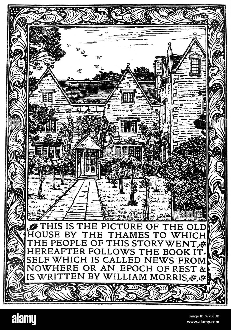 Kelmscott Manor, Gloucestershire, frontespizio di notizie da nessuna parte, c1892 (1901).Artista: William Morris Foto Stock