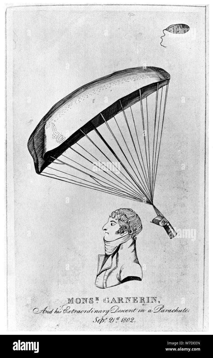 Andre Jacques Garnerin, aeronaut francese e il primo parachutist, c1802 (1910). Artista: sconosciuto Foto Stock