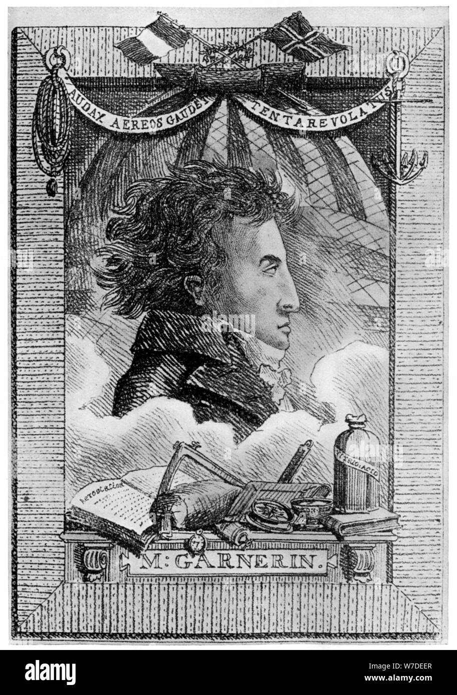 Andre Jacques Garnerin, aeronaut francese e il primo parachutist, c1800 (1910). Artista: sconosciuto Foto Stock