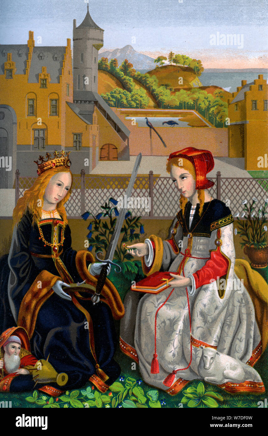 Santa Caterina di Alessandria, XV secolo (1849).Artista: H Moulin Foto Stock