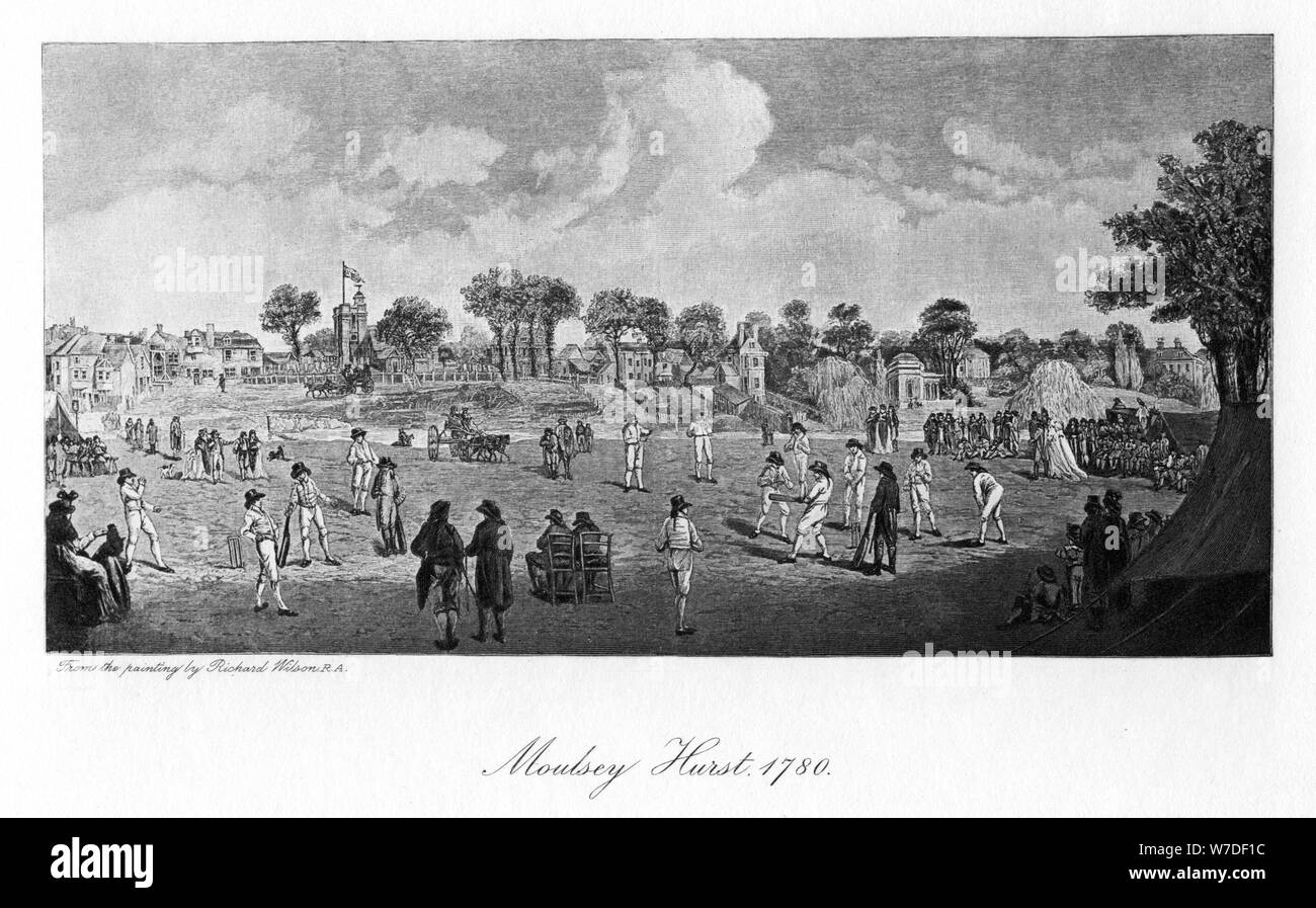 Cricket a Moulsey Hurst, 1780, (1912). Artista: sconosciuto Foto Stock