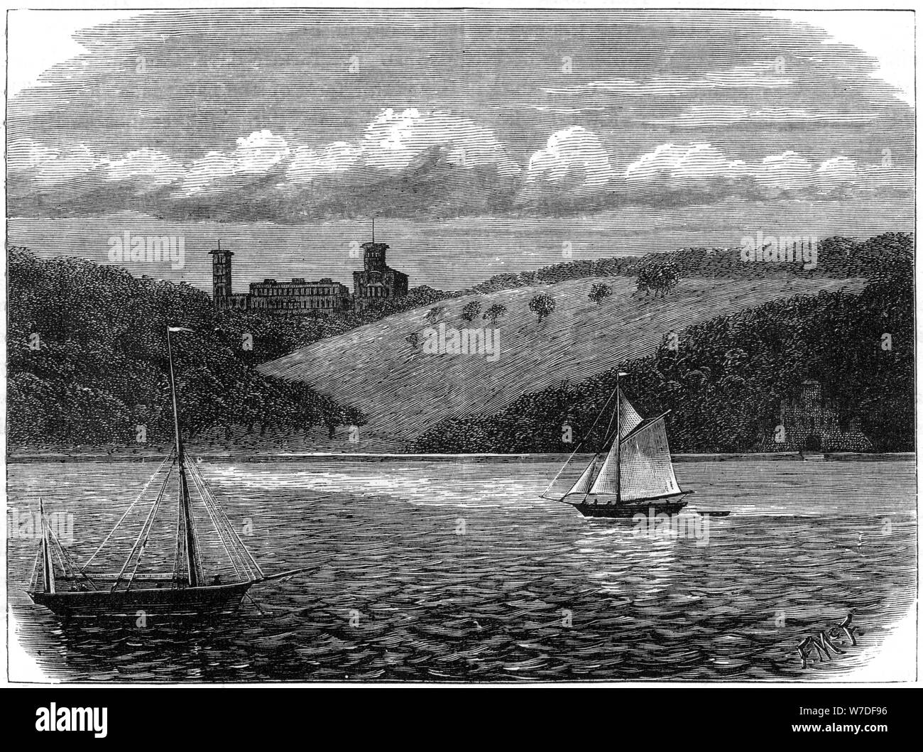 Osborne House, Isle of Wight, come visto dal mare, fine del XIX secolo. Artista: sconosciuto Foto Stock