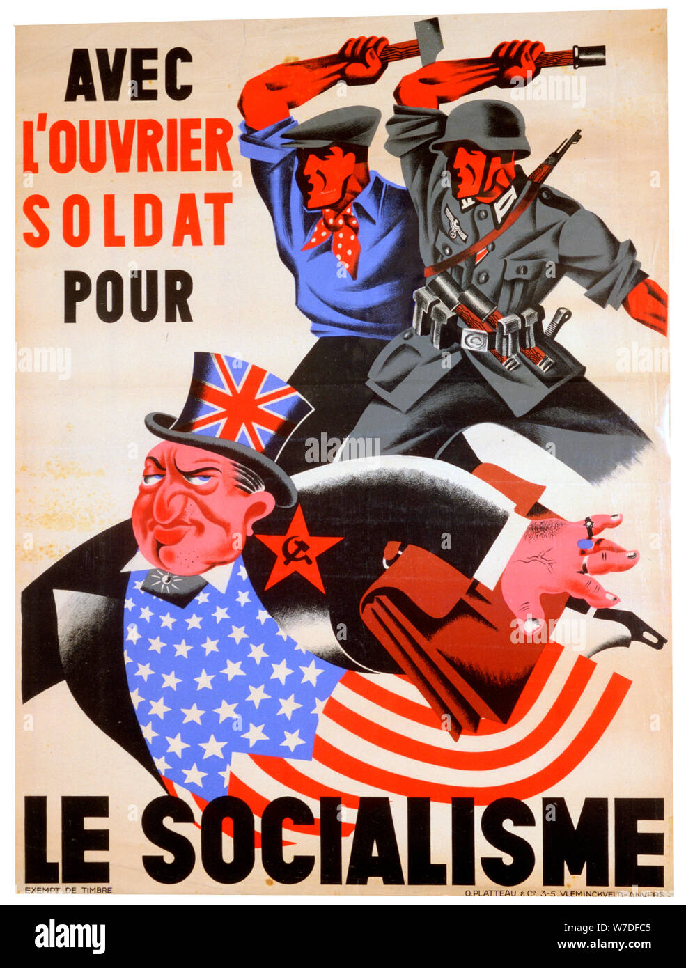"Con l'operaio e soldato per il socialismo", belga pro-propaganda nazista poster, c1941-1944. Artista: sconosciuto Foto Stock