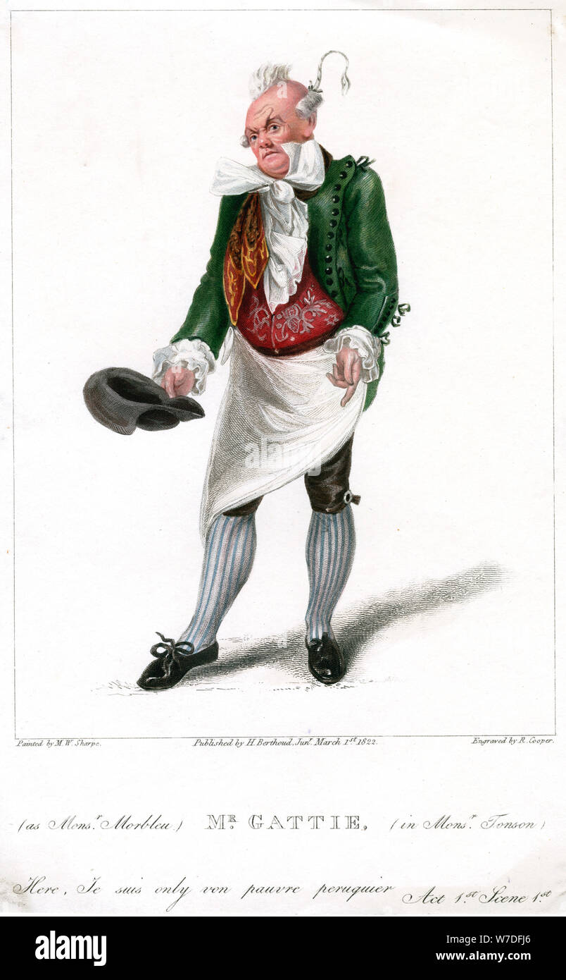 'Mr Gattie come Monsieur Morbleu in Monsieur Tonson', 1822.Artista: R Cooper Foto Stock