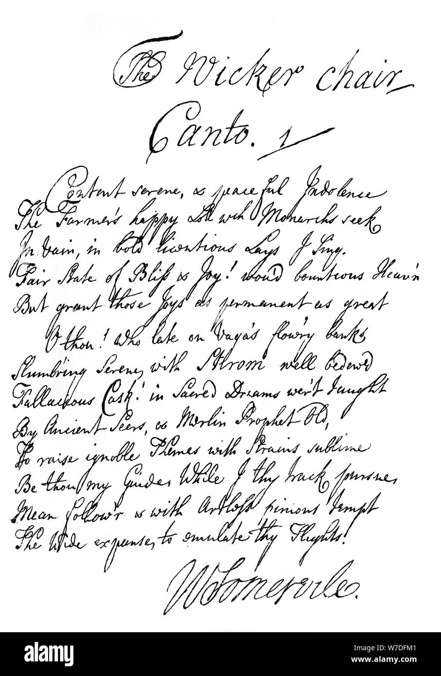 Una parte della poesia della sedia in vimini, da William Somerville, 1840.Artista: William Somerville Artista: sconosciuto Foto Stock