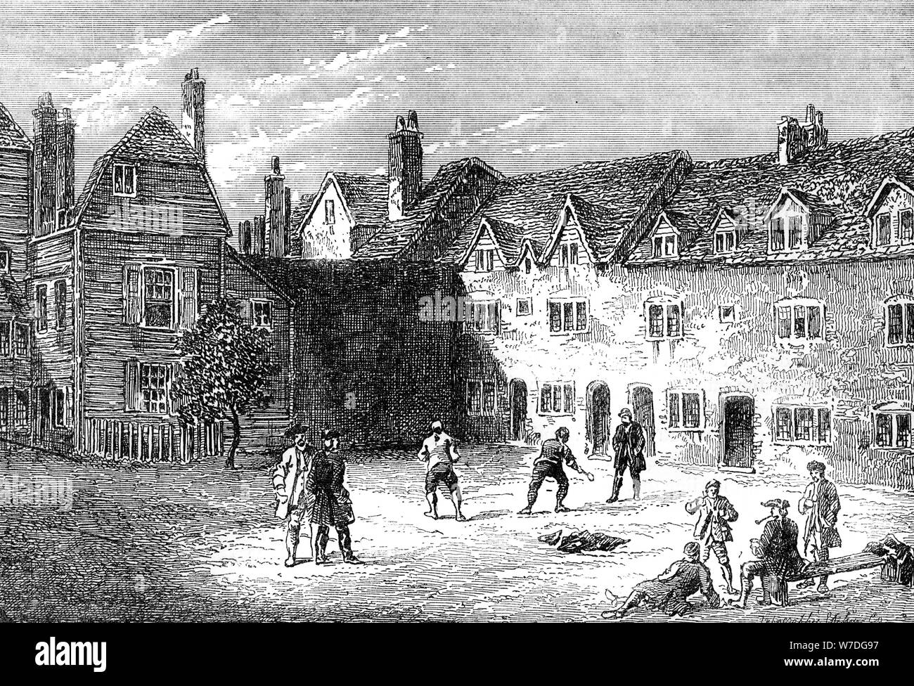 Corte della racchetta, la prigione di Marshalsea, xix secolo. Artista: sconosciuto Foto Stock