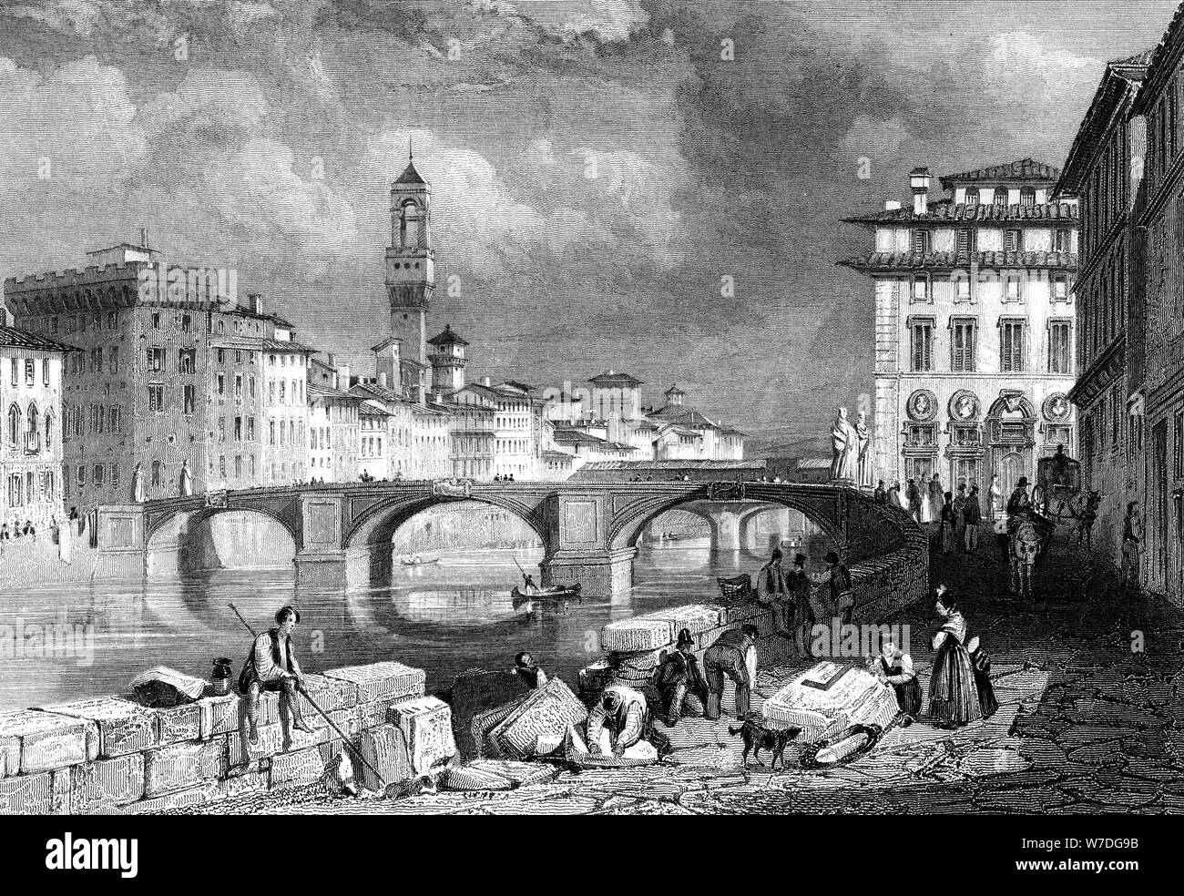 Il Ponte Santa Trinita, Firenze, Italia, XIX secolo.Artista: J Redaway Foto Stock