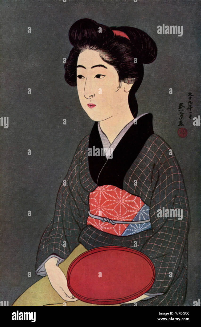 Una cameriera giapponese con un vassoio, 1920 (1930).Artista: Hashiguchi Goyo Foto Stock
