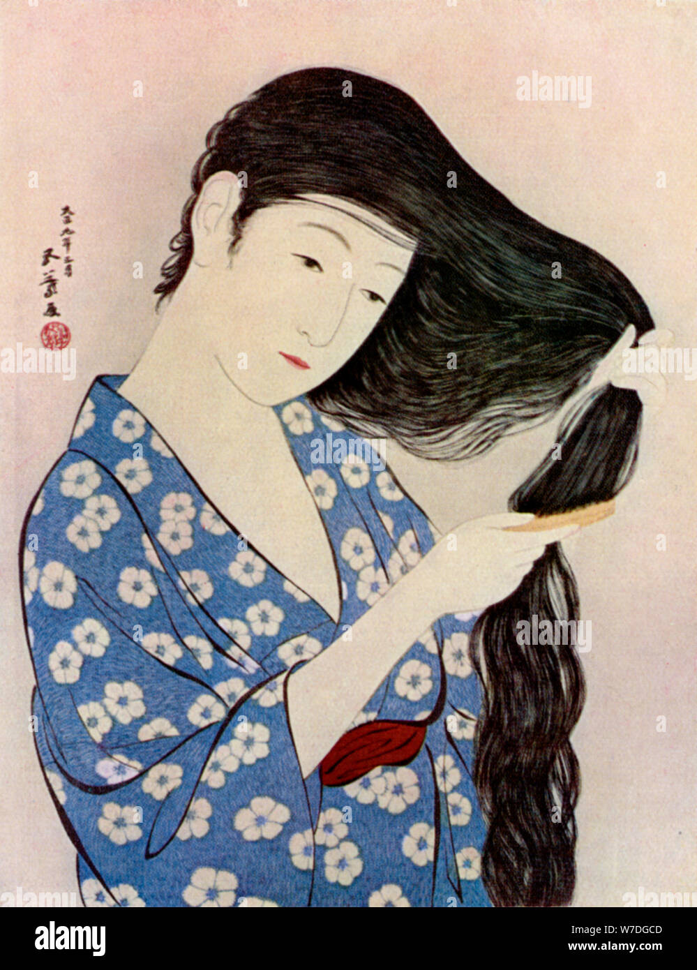 Una donna giapponese pettinare i capelli, 1920 (1930).Artista: Hashiguchi Goyo Foto Stock