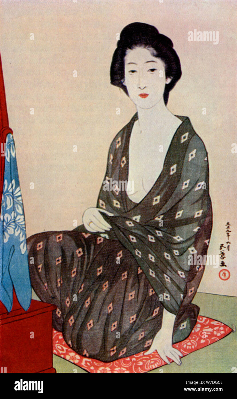 Una donna giapponese che indossa abiti estivi, 1920 (1930).Artista: Hashiguchi Goyo Foto Stock