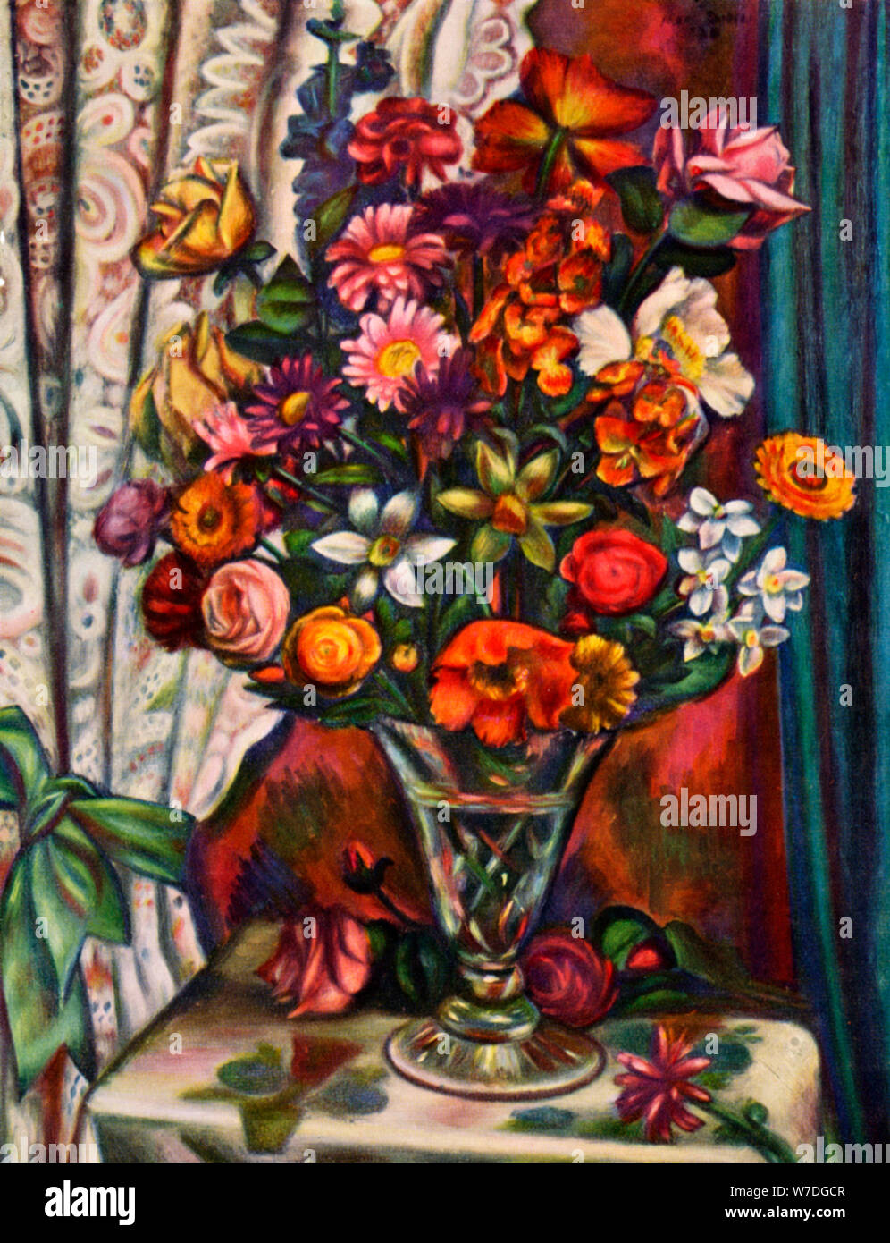 Natura morta di fiori in un vaso di argento, 1930.Artista: Mark Gertler Foto Stock Natura morta di fiori in un vaso di argento, 1930.Artista: Mark Gertler Foto Stock