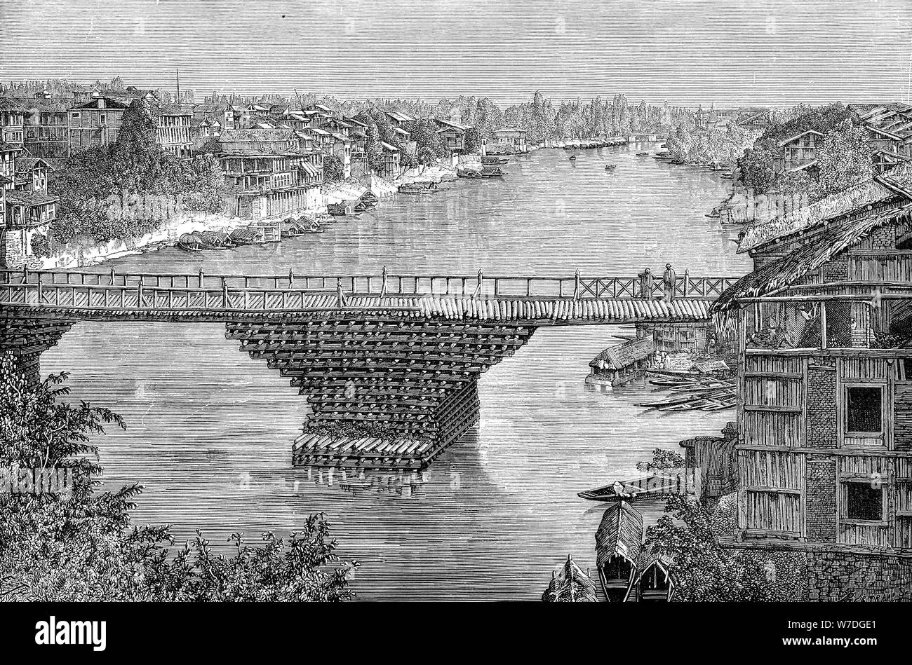 Il Srinagar ponte sopra il fiume Jhelum, Pakistan, 1895. Artista: sconosciuto Foto Stock