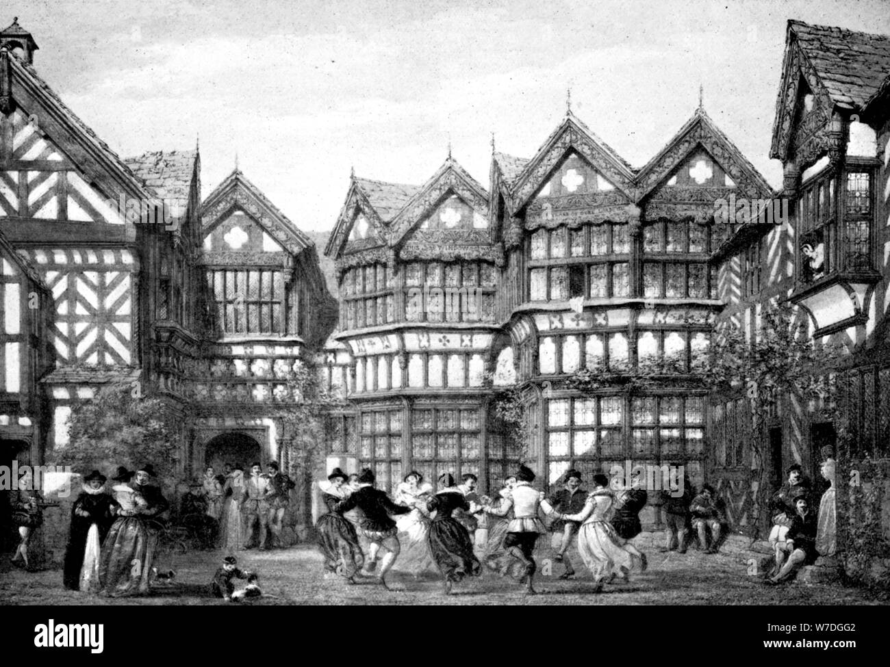 "Xvi secolo timberwork a Little Moreton', 1925.Artista: Joseph Nash Foto Stock