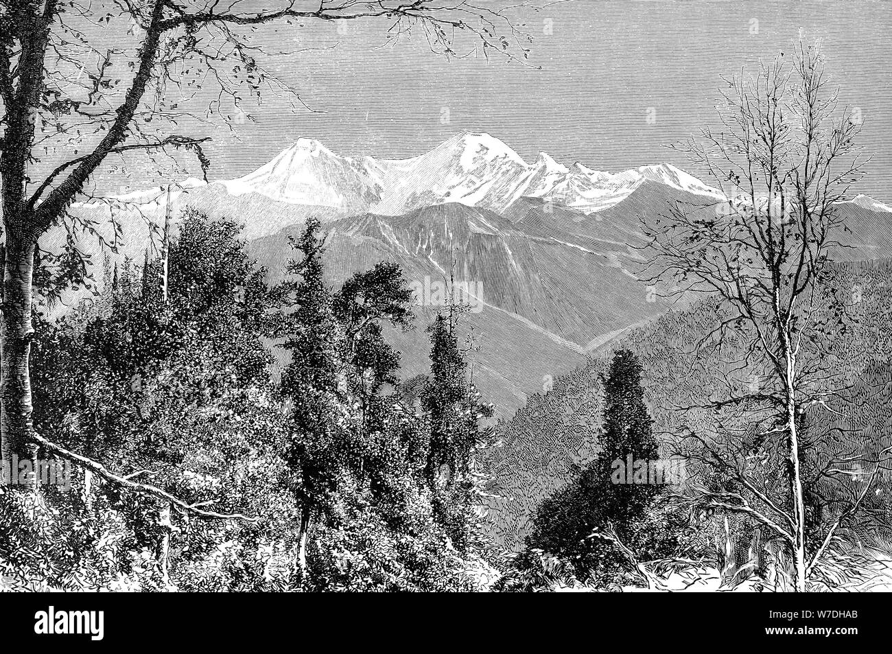 Le montagne Banderpunch, India, 1895.Artista: Charles Barbant Foto Stock
