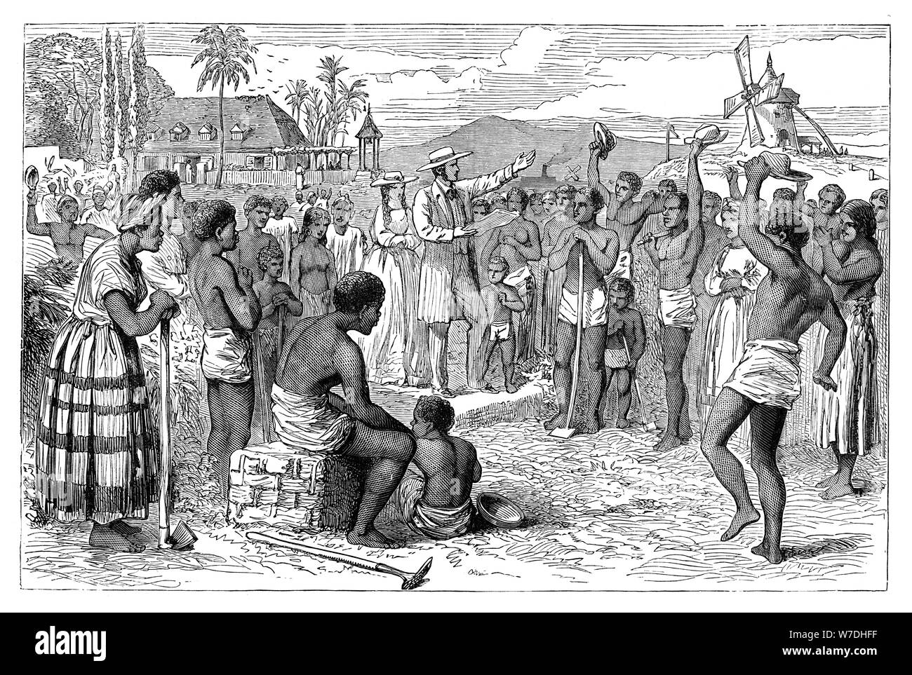 L emancipazione degli schiavi su un West Indian piantagione e inizio del XIX secolo (c1895). Artista: sconosciuto Foto Stock