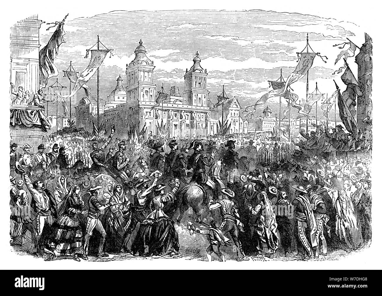 Arrivo delle truppe francesi in Messico, 1864 (XIX secolo). Artista: sconosciuto Foto Stock