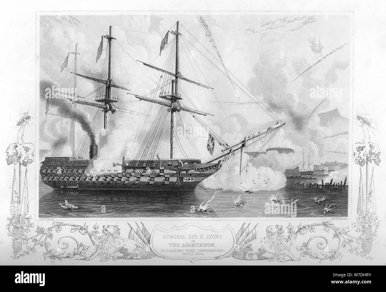 HMS " Agamennone' attaccare Fort Costantino, 1854 (1857).Artista: H le chiocciole Foto Stock