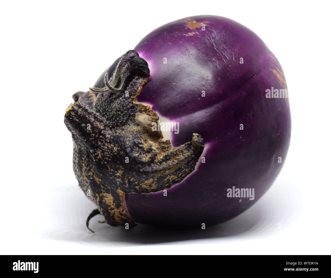 La melanzana isolato con percorso di clipping su uno sfondo bianco. Melanzana fresca di close-up. La melanzana ha le vitamine C, B1, B2, B5, PP. Isolato di melanzane. Foto Stock