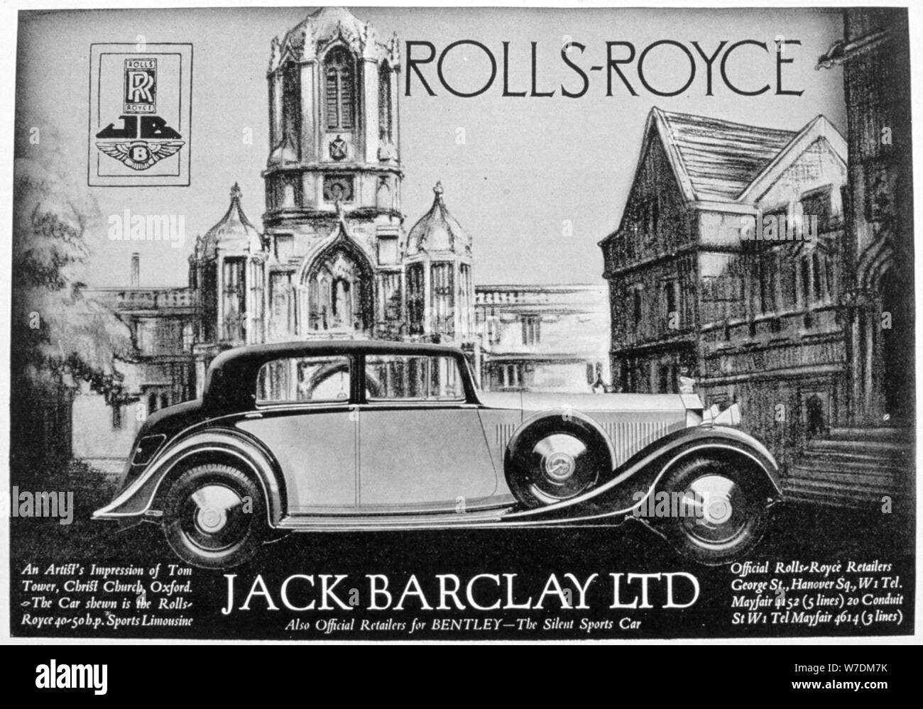 Annuncio per Jack Barclay Ltd, Rolls-Royce e i concessionari Bentley, 1935. Artista: sconosciuto Foto Stock
