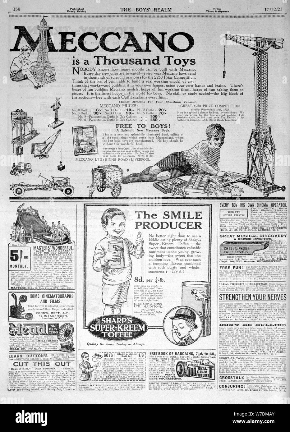 Una pagina di pubblicità in Il ragazzo del reame, Natale 1921. Artista: sconosciuto Foto Stock