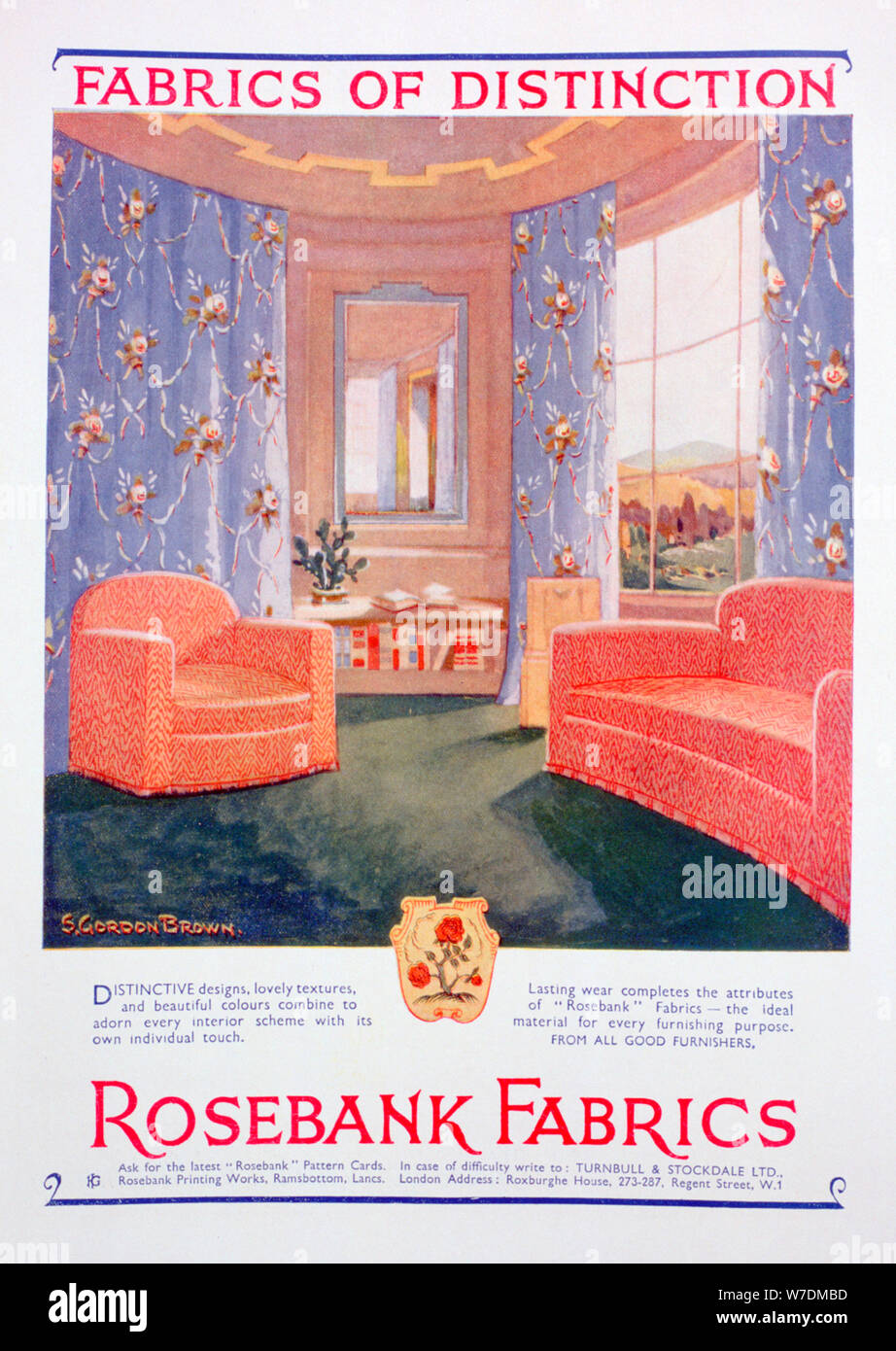Annuncio di Rosebank tessuti, 1935. Artista: sconosciuto Foto Stock