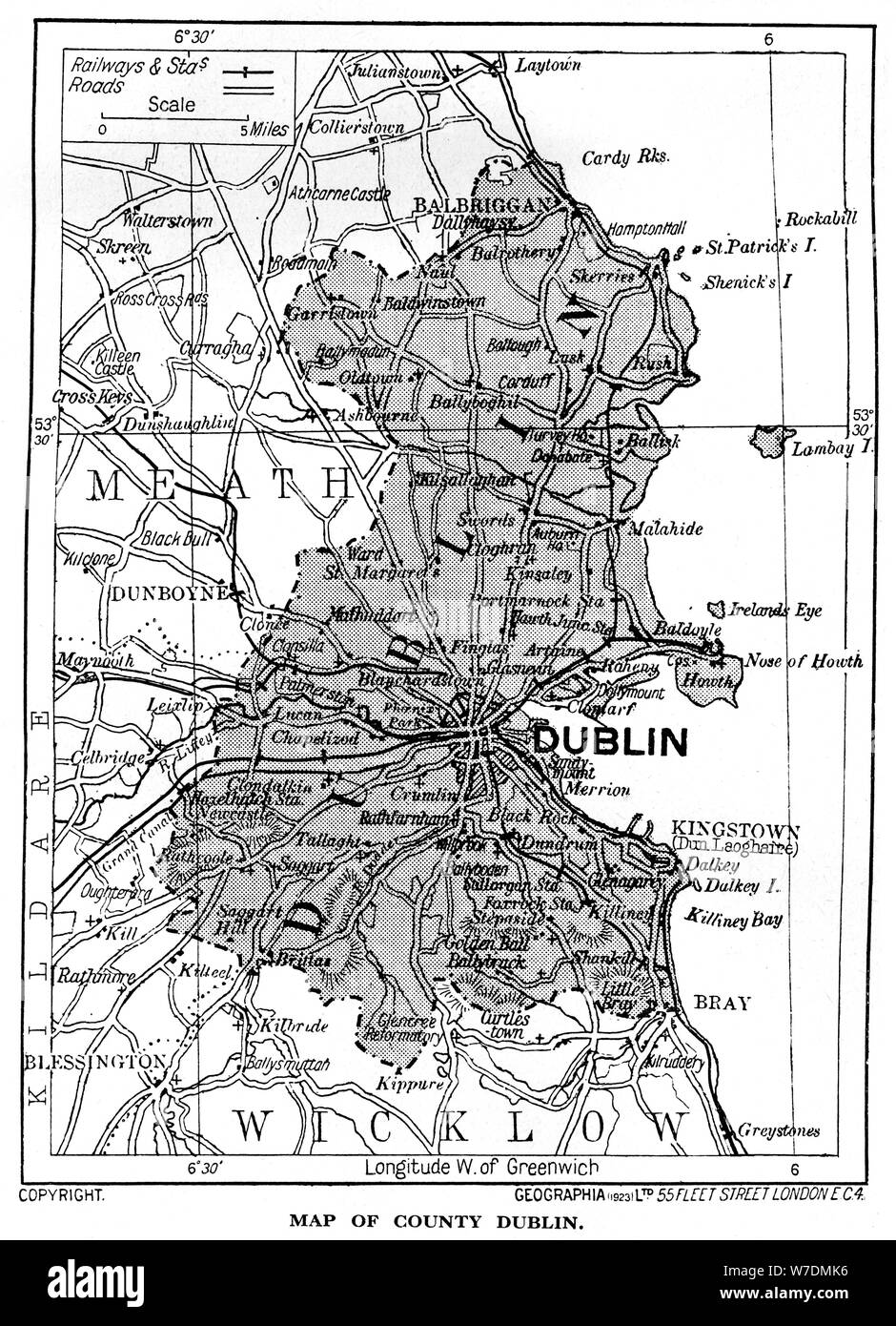 Mappa della Contea di Dublino, Irlanda, 1924-1926. Artista: sconosciuto Foto Stock