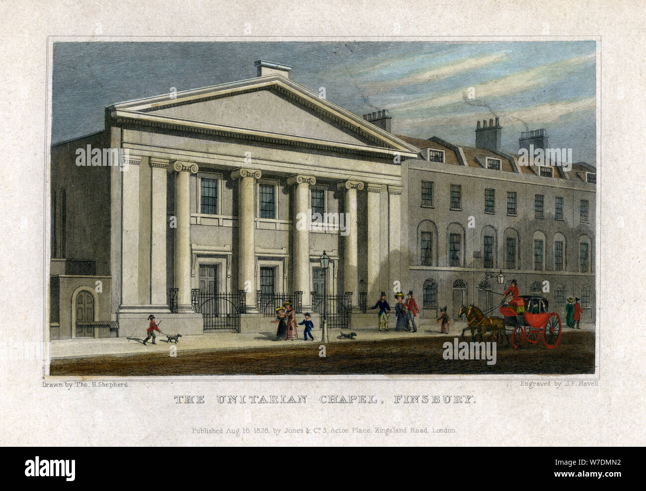 La Cappella unitaria, Finsbury, Londra, 1828. Artista: Frederick James Havell Foto Stock