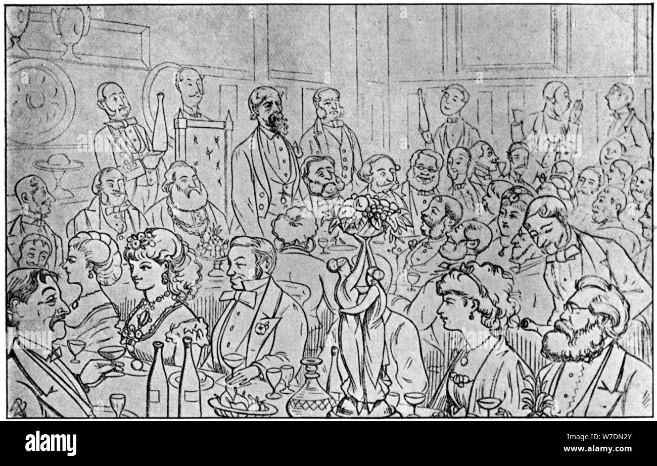 Charles Dickens presiede la Newsvendors' Cena, 5 aprile 1870 (1912). Artista: sconosciuto Foto Stock
