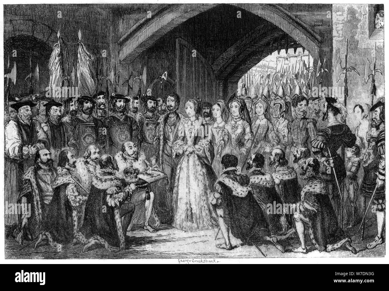 Regina Jane è entrata nella torre, 1553 (1840). Artista: George Cruikshank Foto Stock