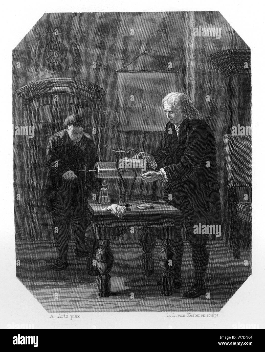 Pieter van Musschenbroek e Andreas Cunaeus, scienziati olandesi, c1870. Artista: CL van Kesteren Foto Stock