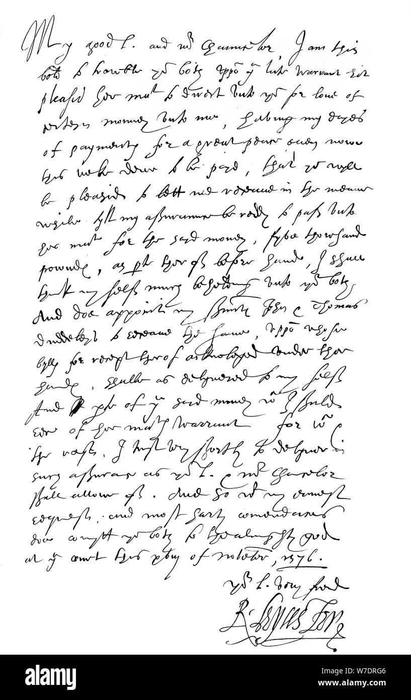 Lettera da Robert Dudley, Earl di Leicester, a Lord Burghley e Sir Walter Mildmay, 1576 (1856).Artista: Frederick George Netherclift Foto Stock