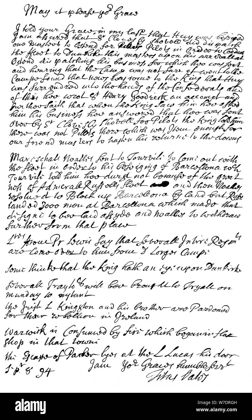 Lettera da Tito Oates al duca di Bolton, 1694 (1865).Artista: Frederick George Netherclift Foto Stock