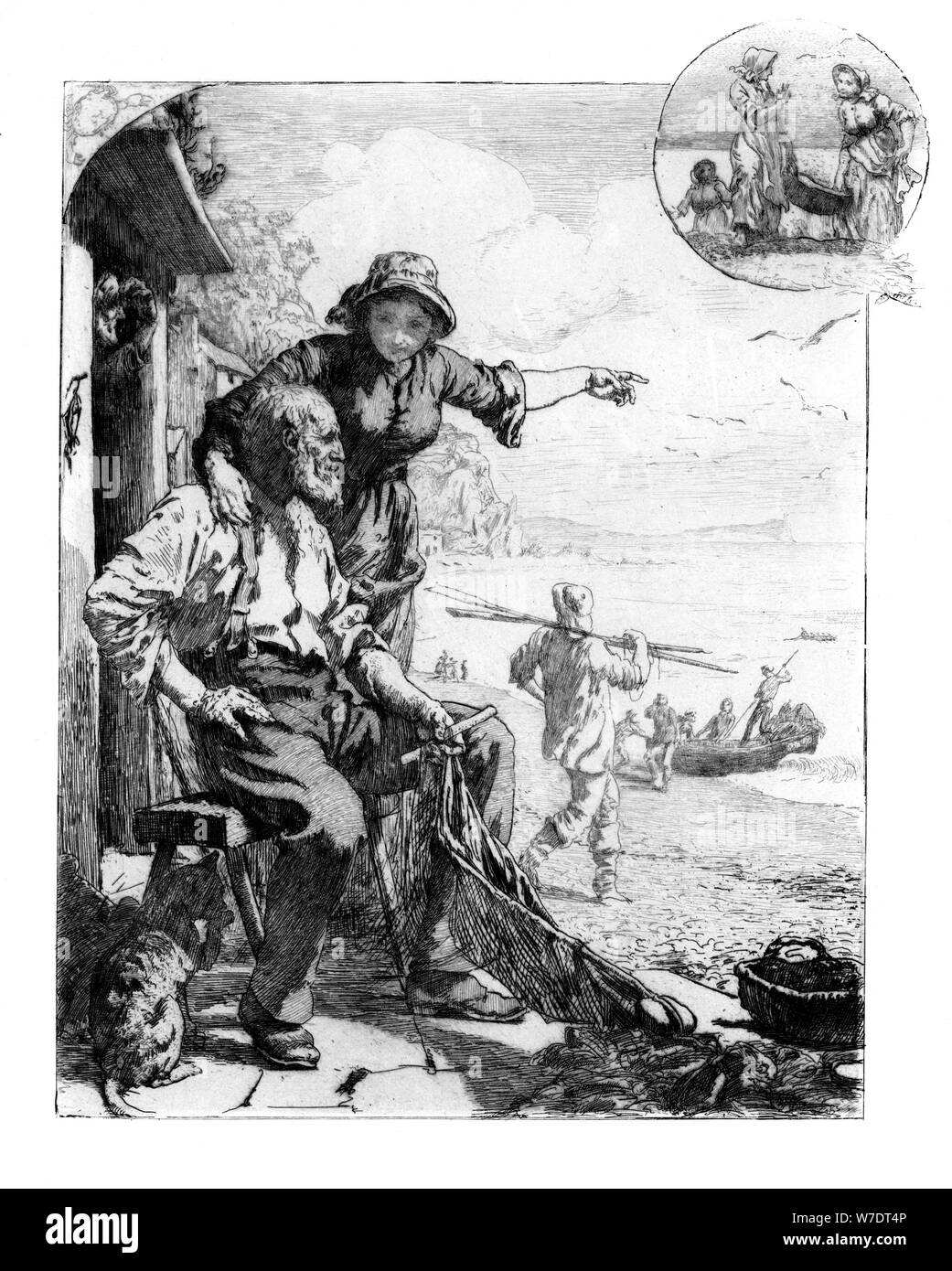"I pescatori di raccolto. Sgombro nella baia, schizzo in South Devon', 1882. Artista: sconosciuto Foto Stock