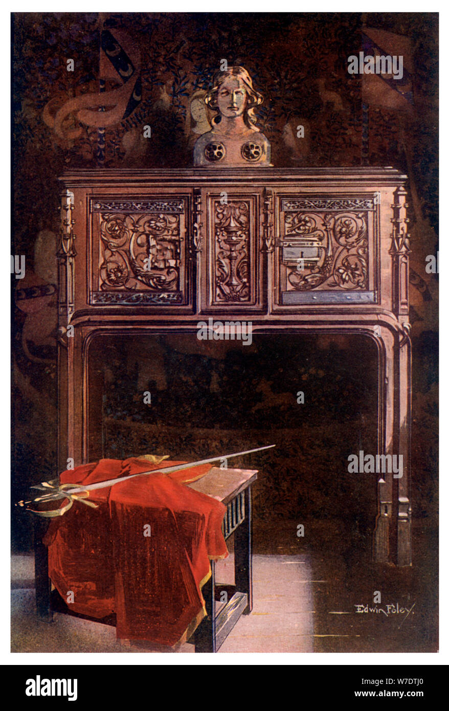 In quercia intagliata Lous XII dressoir, 1910.Artista: Edwin Foley Foto Stock
