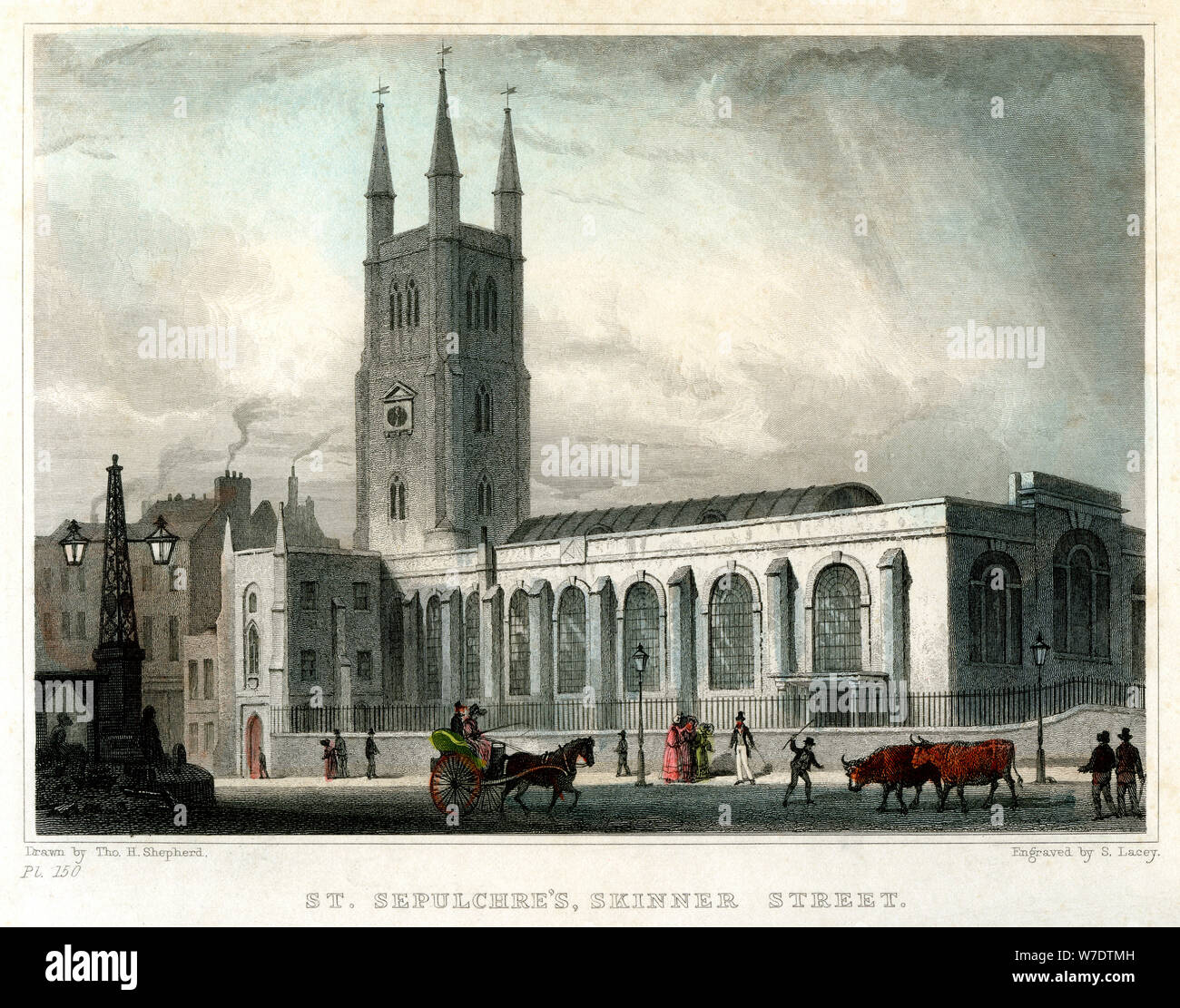 San Sepolcro la Chiesa, Skinner Street, City of London, c1830.Artista: S Lacey Foto Stock