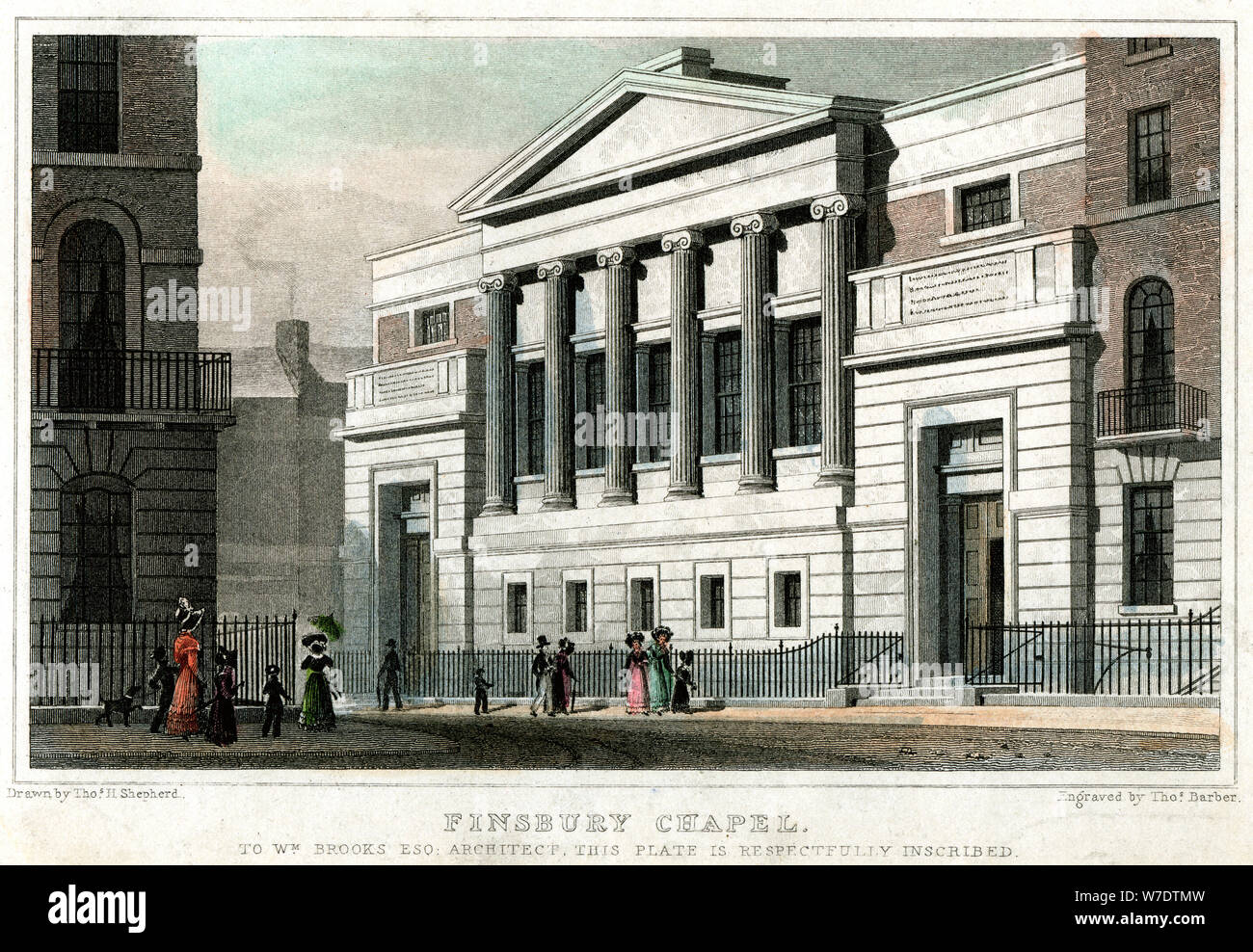 Finsbury Cappella, City of London, 1827.Artista: Thomas barbiere Foto Stock