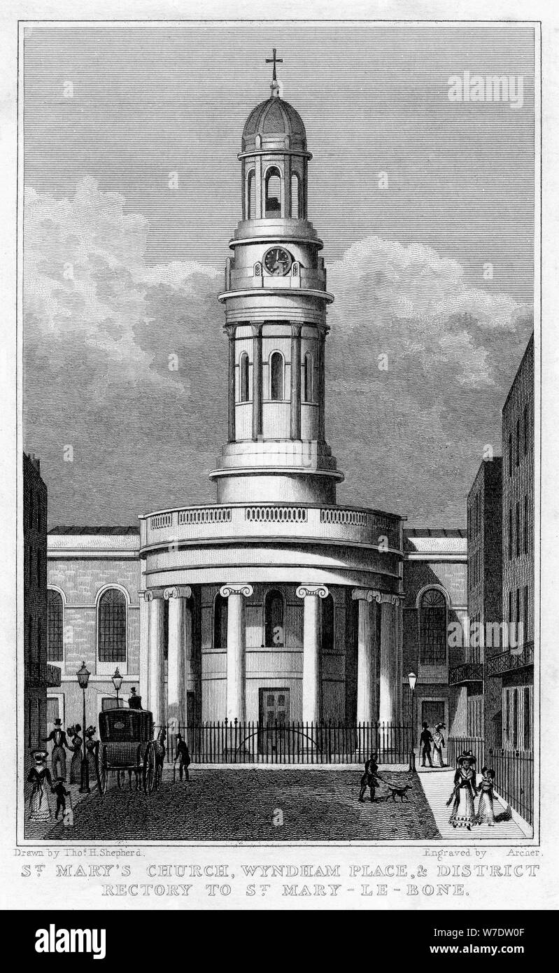 Chiesa di Santa Maria, Wyndham luogo e canonica del Distretto di St Mary le ossa, London, 1829.Artista: Archer Foto Stock