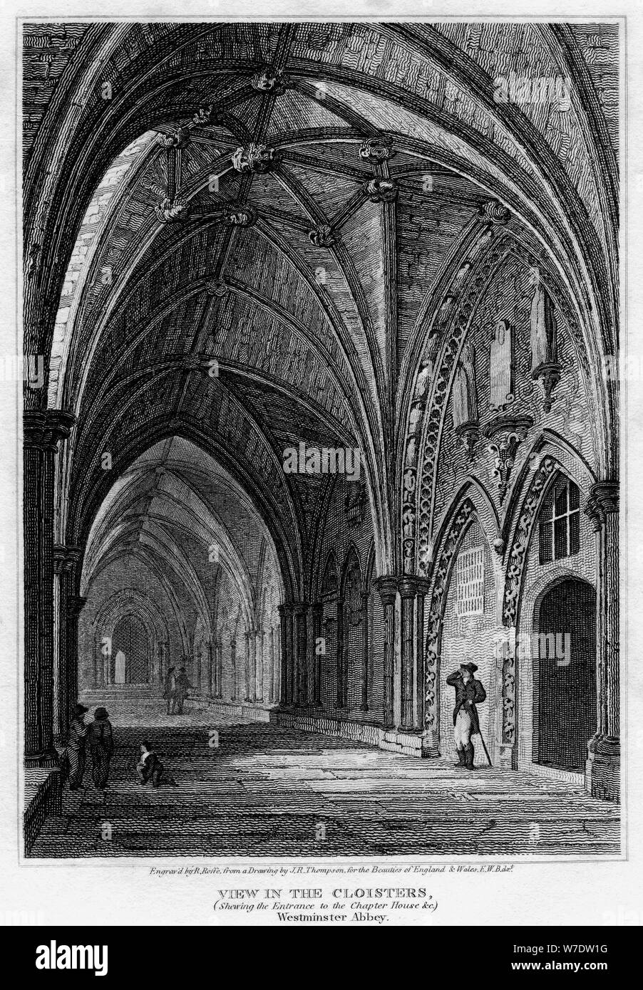 Visualizzare nei chiostri, mostrando l'ingresso alla sala capitolare, l'Abbazia di Westminster, Londra, 1809.Artista: R Roffe Foto Stock