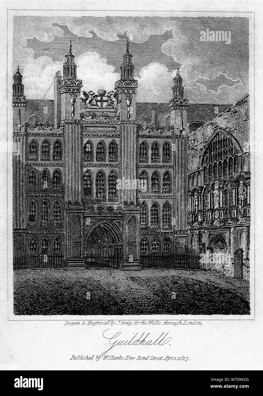 Guildhall, City of London, 1817.Artista: J Greig Foto Stock